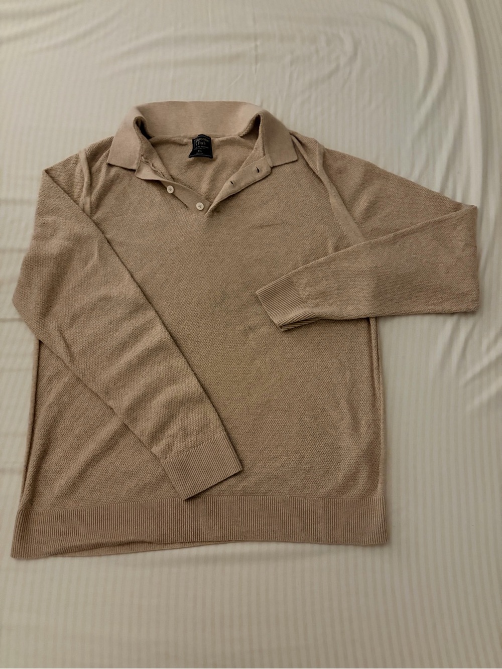 Abercrombie & Fitch Men's Beige Long-Sleeve Polo